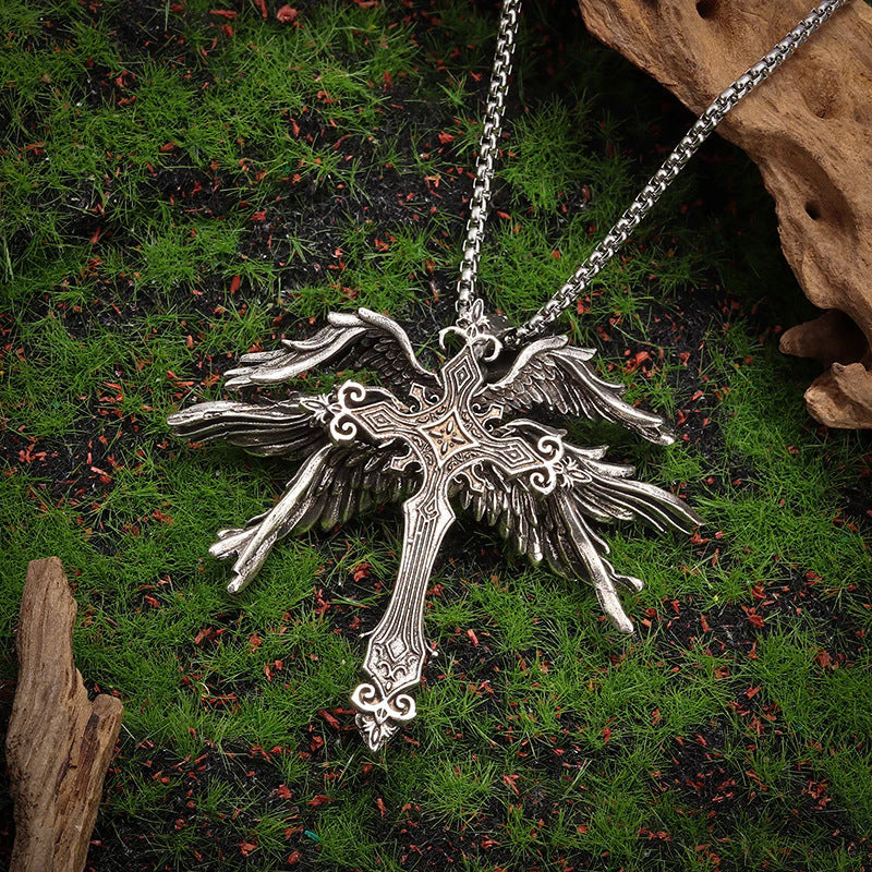 Winged Angel Cross Necklace