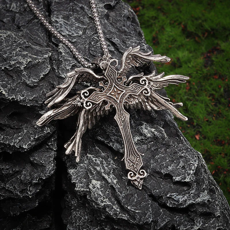 Winged Angel Cross Necklace