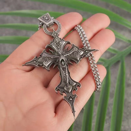 Gothic Crucifix Skull Pendant Necklace