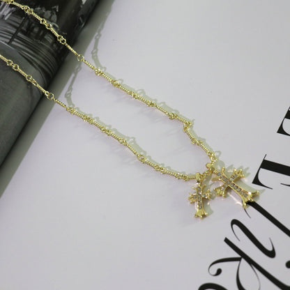 Double Cross Alloy Necklace