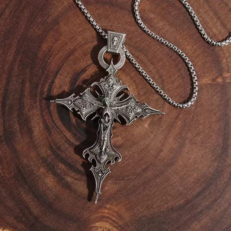 Gothic Crucifix Skull Pendant Necklace