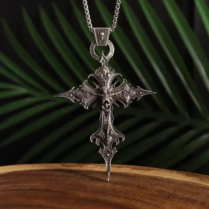 Gothic Crucifix Skull Pendant Necklace