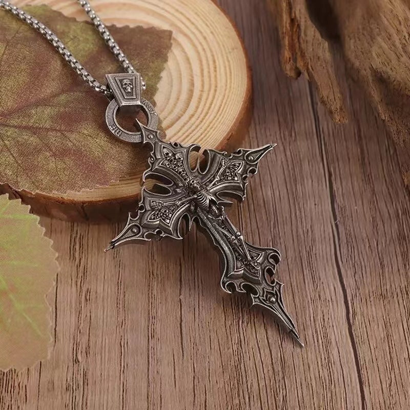 Gothic Crucifix Skull Pendant Necklace