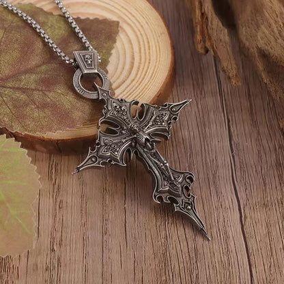 Gothic Crucifix Skull Pendant Necklace